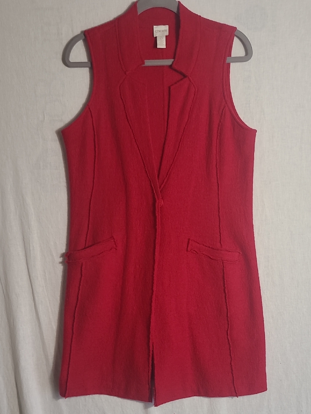 Chicos Vintage 100% Wool Red Sleeveless Long Vest Size Small